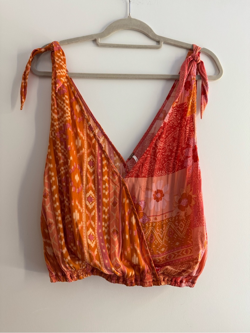 Women's Free People Orange Pink Tie-Shoulder Boho Wrap Tank Top